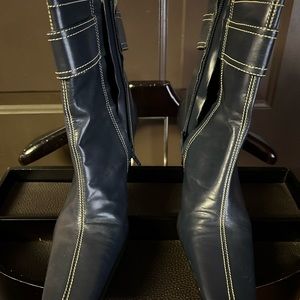 Blue leather ankle boots